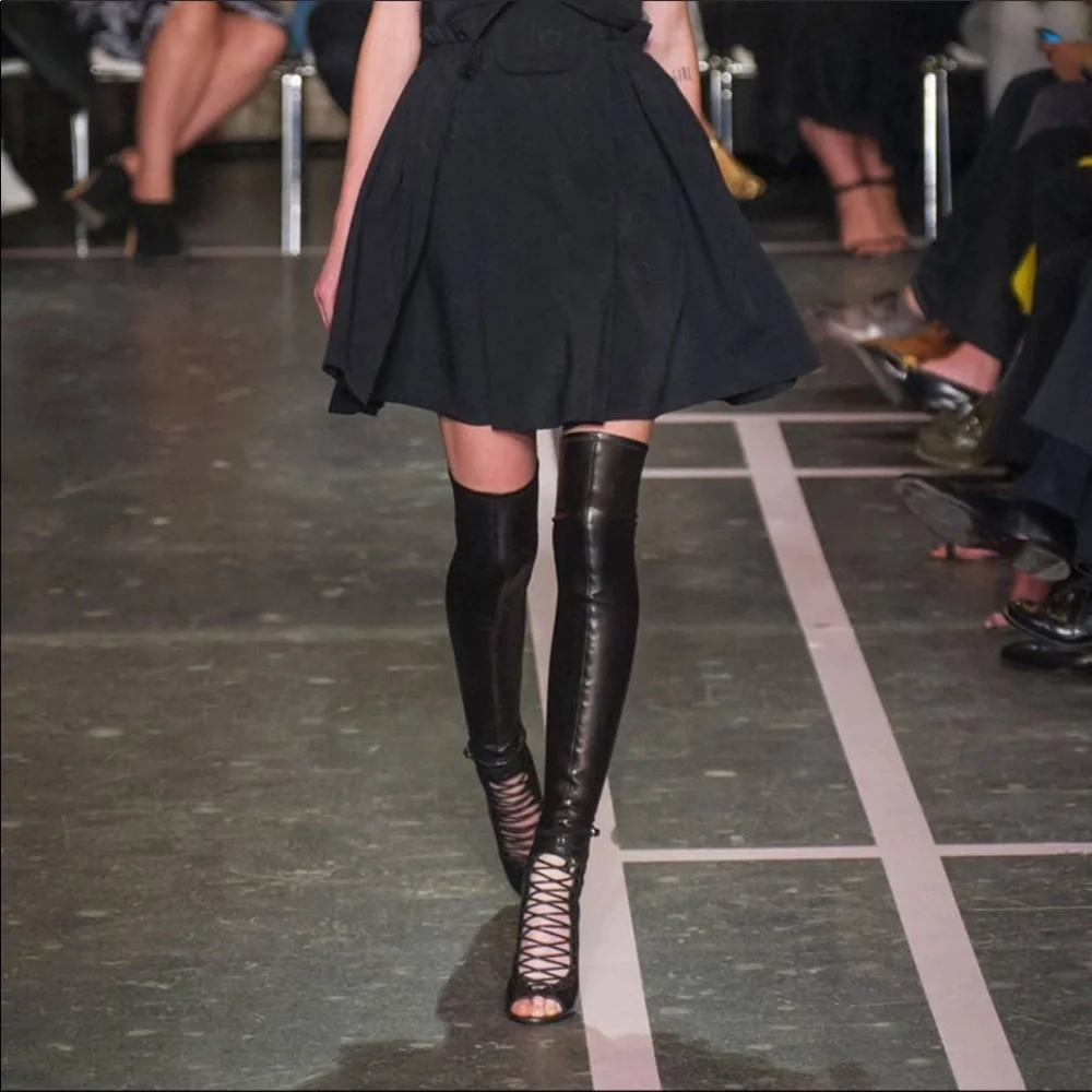 Givenchy Black Leather Over-The-Knee Lace-Up Boots